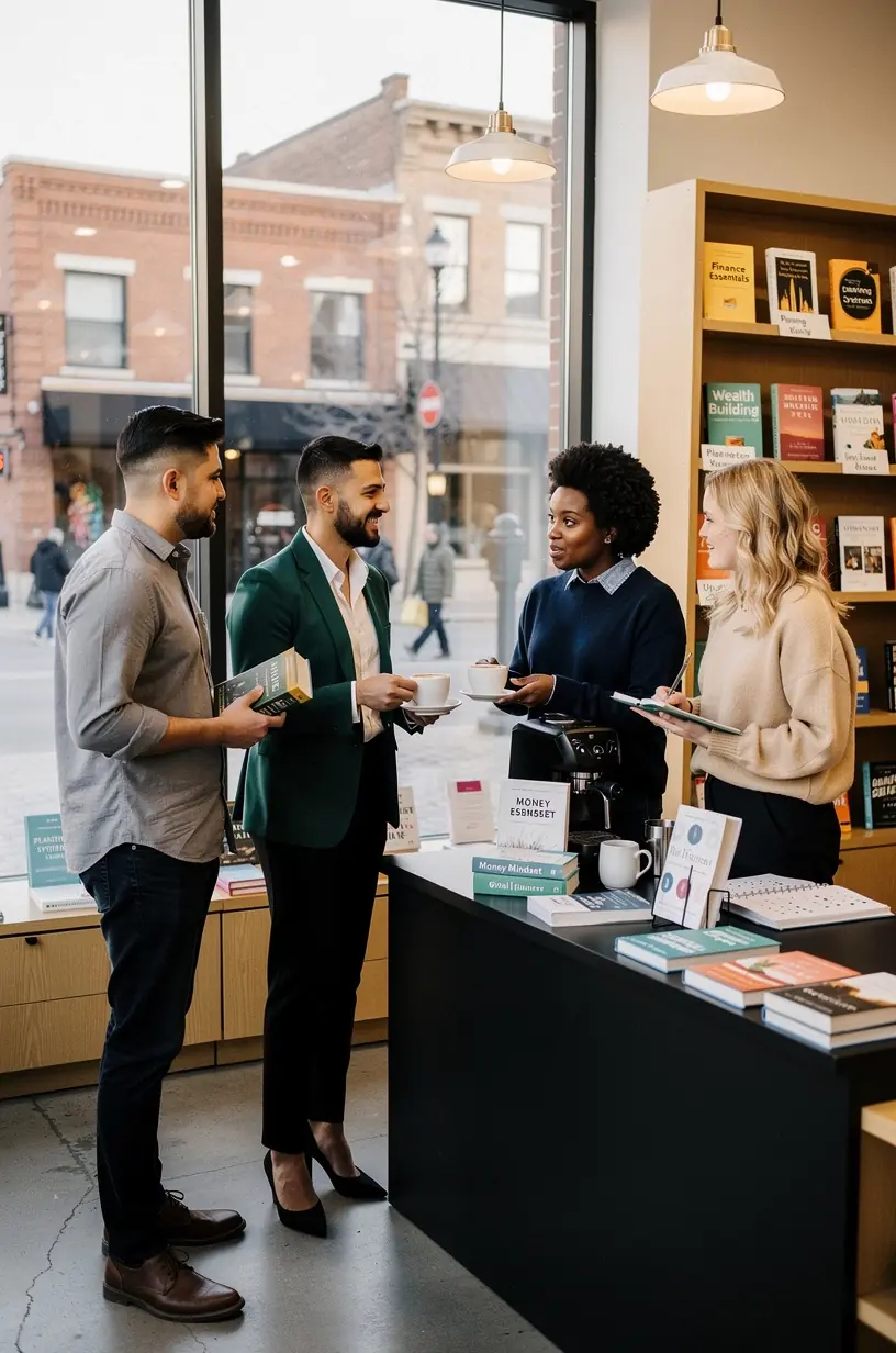 Obrázok moderného kancelárskeho priestoru pre finančné poradenstvo s počítačom a dokumentmi.