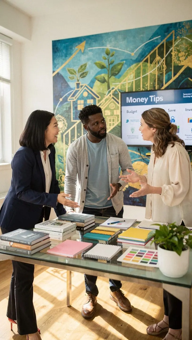 Zobrazenie starostlivo vybraných kníh o osobných financiách usporiadaných do tematických balíkov.